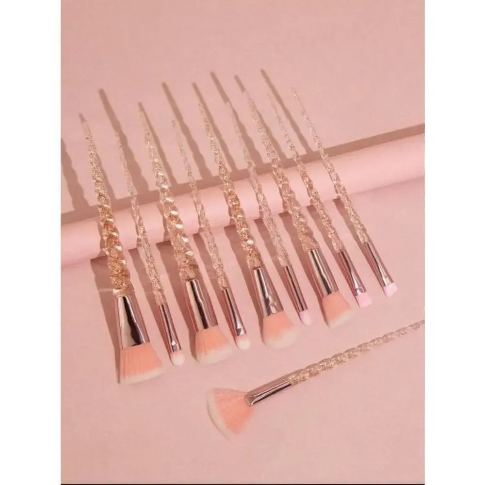 Glittery Makeup Brushes In Light Pink Set of 10